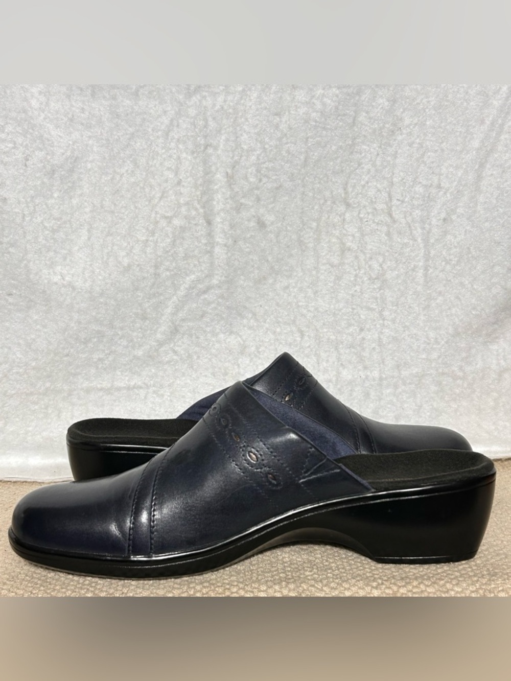 Clarks Womens Black Leather Slip On Mule Clogs Wedge Shoes SZ US 10 M - Picture 6 of 10